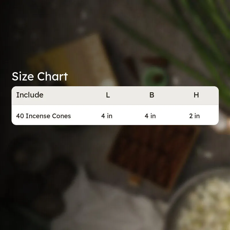 Blurred product background with size chart overlay