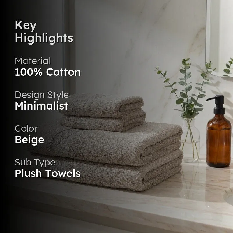 PlushAura Cotton Towel Sets (Beige) - Set of Four media 2