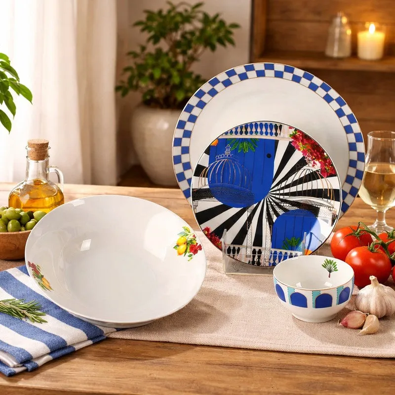 Artisan Pattern 24k Gold Brushed Dinner Set (Blue,White)- 20 Piece Set media 3
