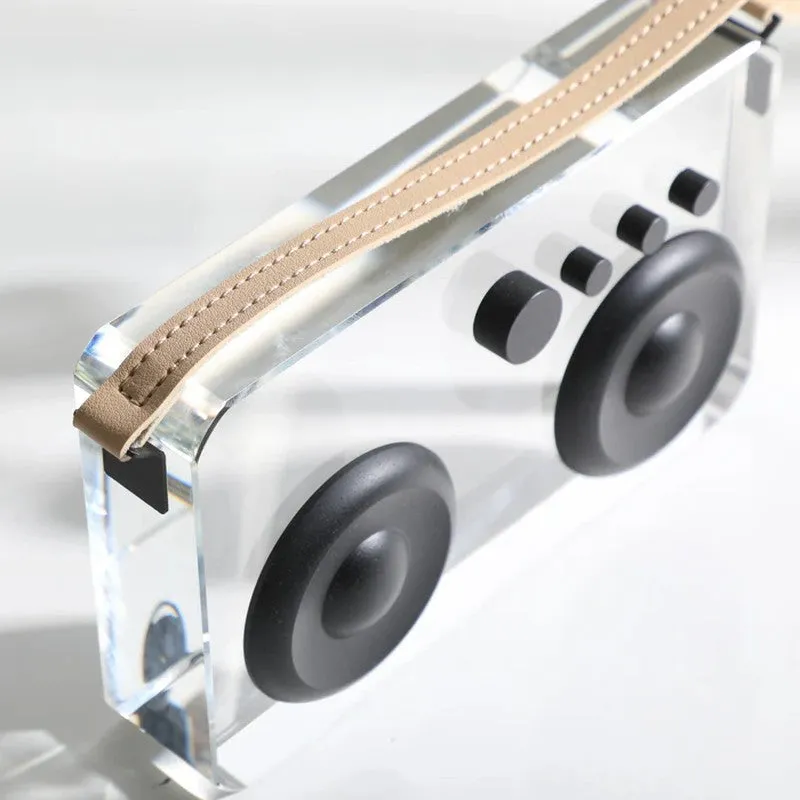Retrova Cassette Crystal Glass & Leather Showpiece media 7