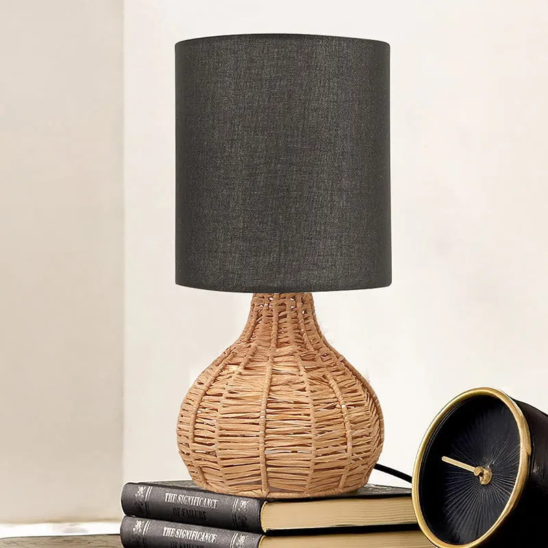 Palladian Edge Raffia Fabric Table Lamp - Black,Brown media 2