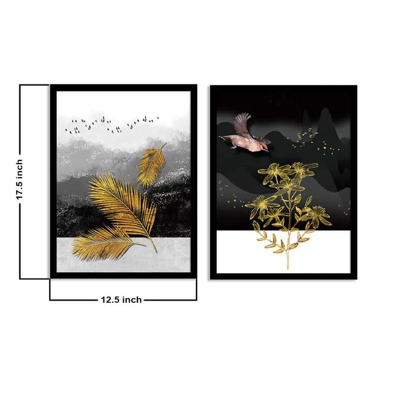 Nature Glide Paper Wall Painting With MDF Frame (Black) - Set Of Two media 8