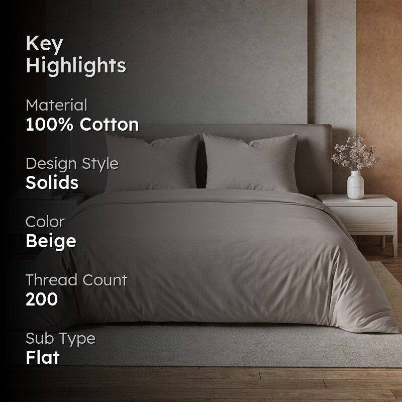 Maison Solid Cotton Bedsheet (Beige) - 200 TC media 2
