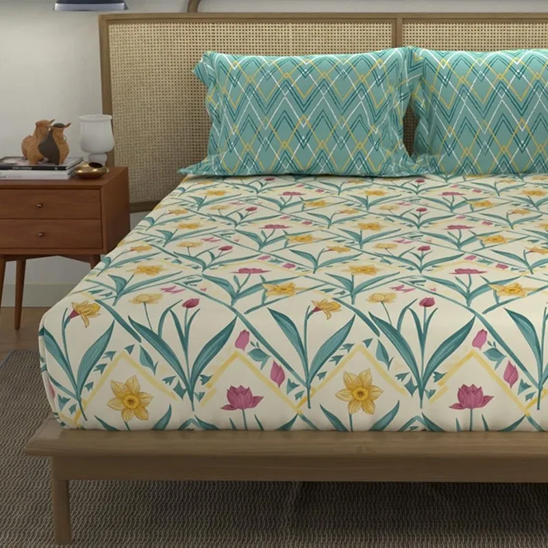 Urban Space Meadowra Cotton Bedsheet (Turquoise) - 144 TC media 6