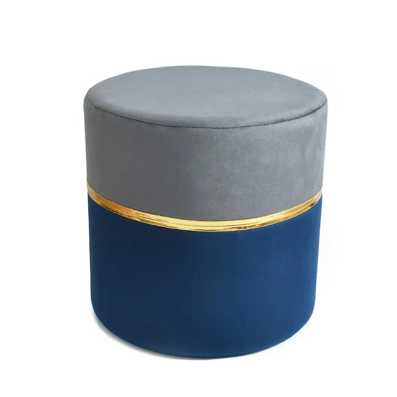 Dualtone Solid Velvet Pouffe - Grey & Blue media 3