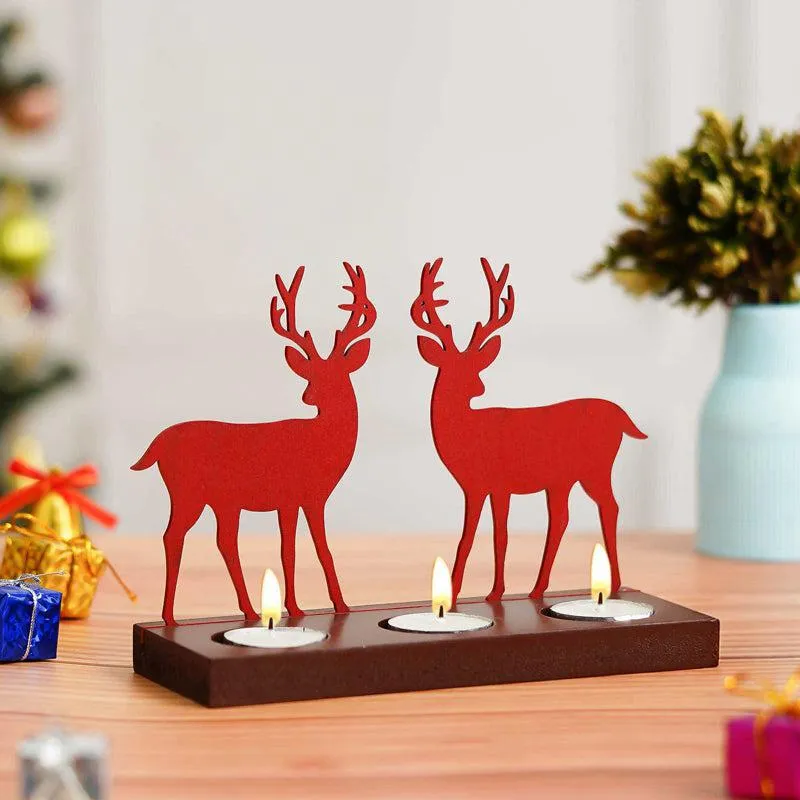 Blizten & Rudolph Wood Christmas Tea Light Holder - Red media 3