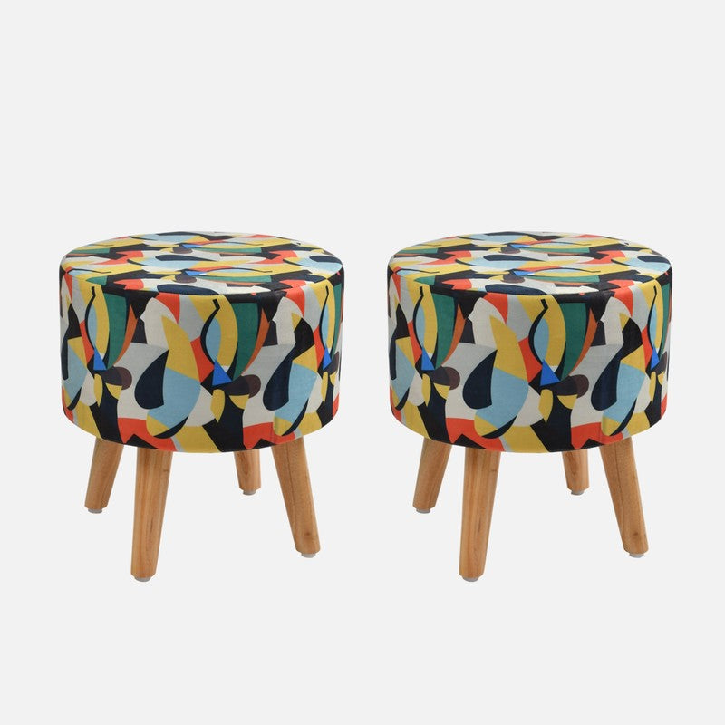 Colorway Abstract Print Multicolor Engineered Wood Ottomans - Set Of Two media 3