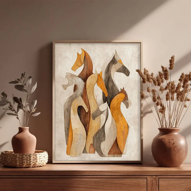 Horse Silhouettes Archival Paper Wall Painting With Brown Frame media 5