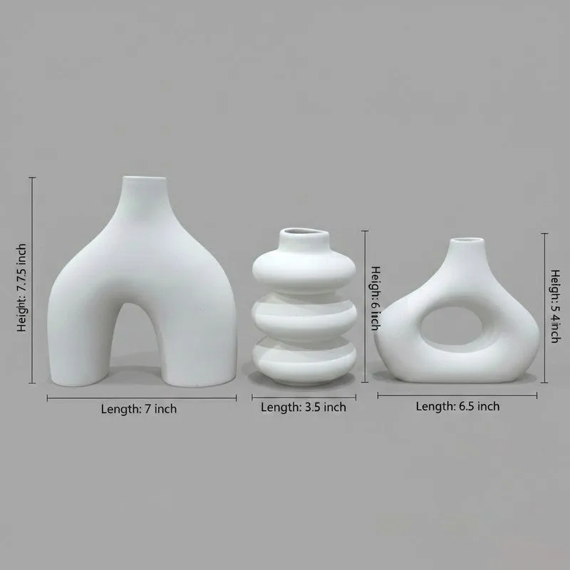 Archo Sculptural Abstract Ceramic Vase (White) - Set Of Three media 9