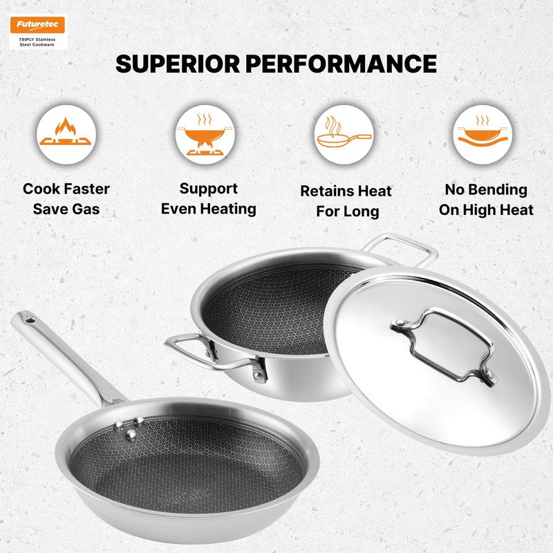 Kraft Sizzle Mate Kadhai and Frying Pan with Lid (2400 mL & 1600 mL) - Two Piece Set media 8