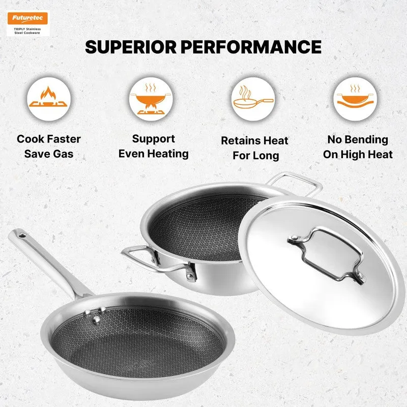 Kraft Sizzle Mate Kadhai and Frying Pan with Lid (2400 mL & 1600 mL) - Two Piece Set media 8