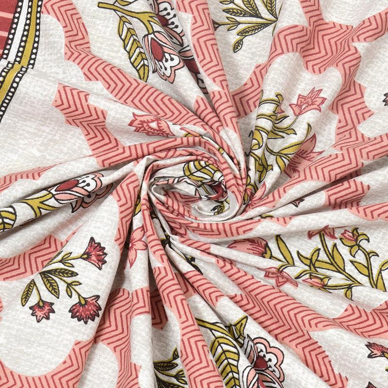 Meadow Memories Floral Cotton  Bedsheet (Peach) - 140 TC media 4