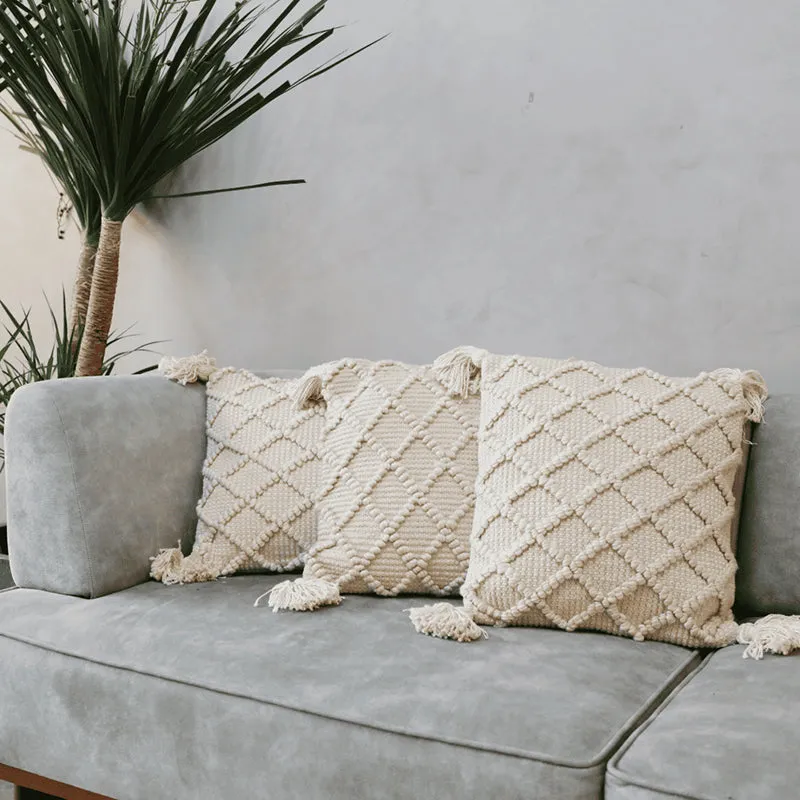 Plush Grid Tufted Cushion Cover (Beige) - Set Of Three media 2