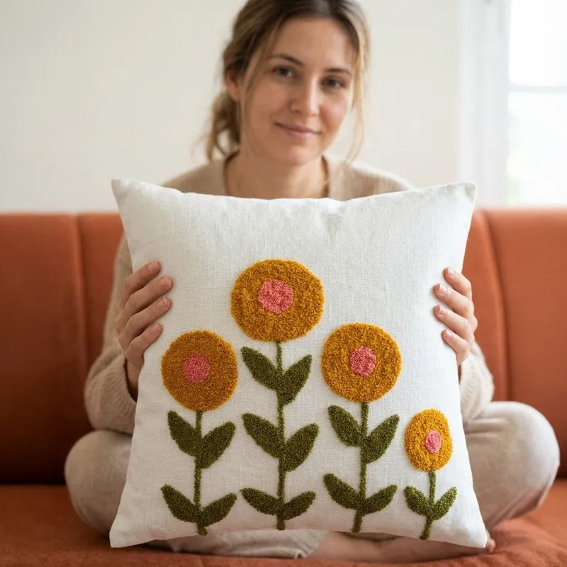Tufted Petals Cotton Cushion Cover media 5