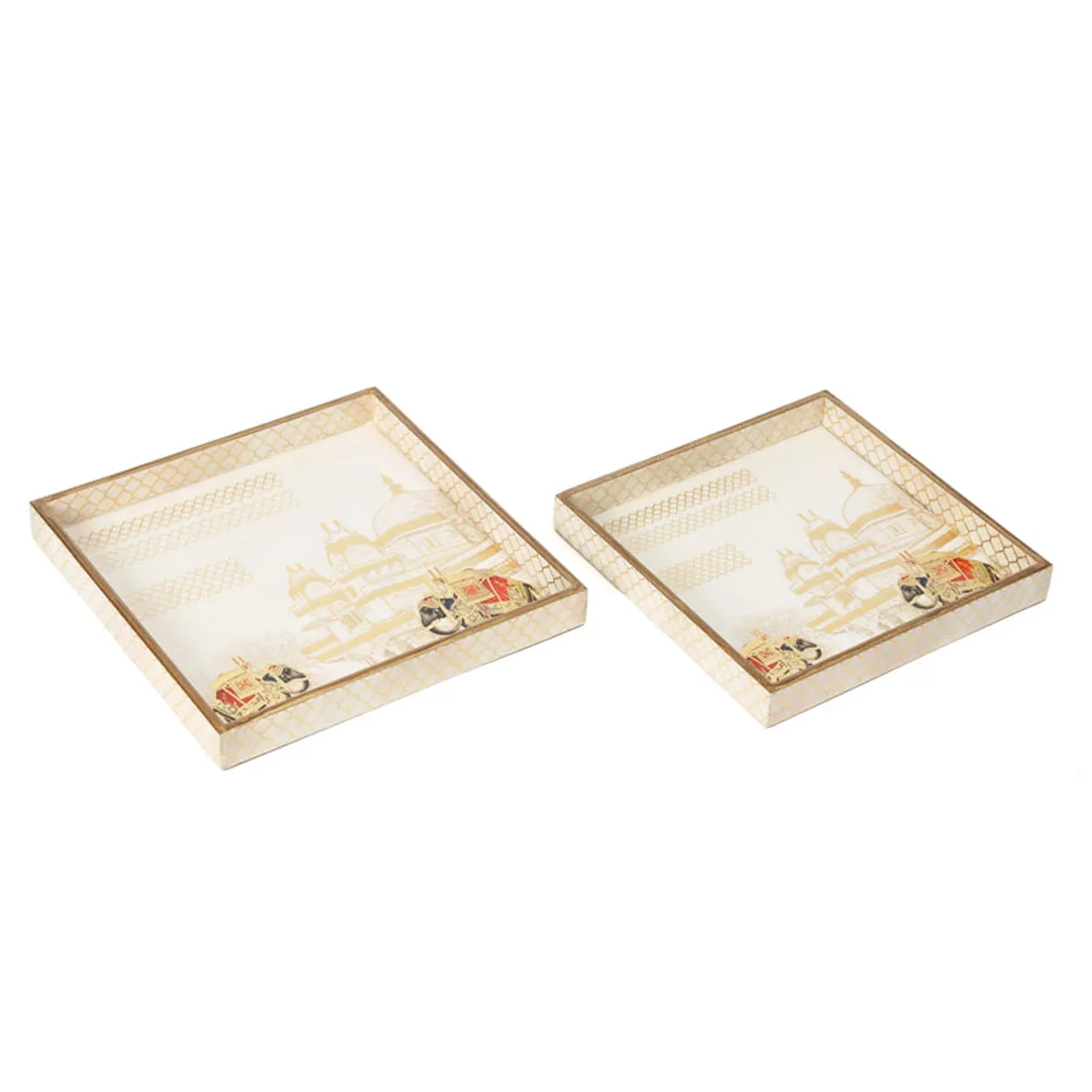 Large and small square serving trays displayed side by side