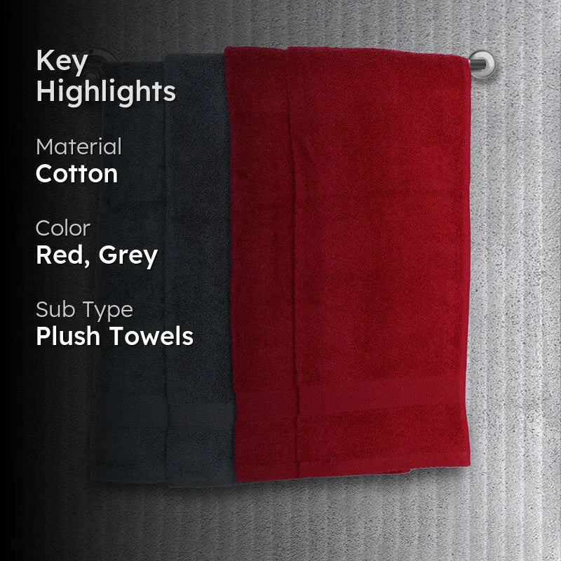 Nuage Cotton Hand & Face Towel (Red & Grey) - Set Of Four media 2