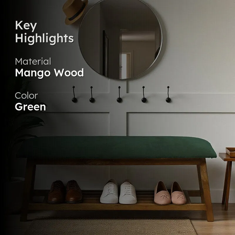 Grid Mango Wood Shoe Rack - Green media 2