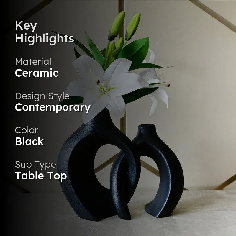 Harmony Loop Sculptural Ceramic Vase Set (Black) - Set Of Two media 2