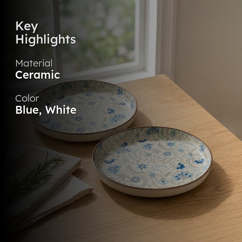 Florale Ceramic Quarter Plate (Blue) - Set of Two media 2