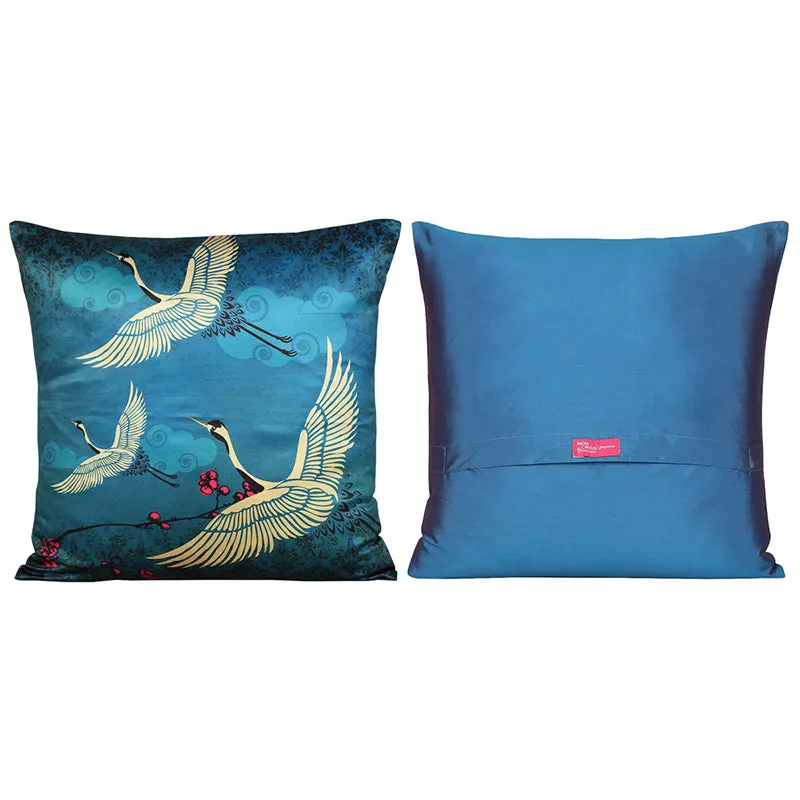 Oriental Crane Printed Satin Cushion Cover - Set Of Five media 5