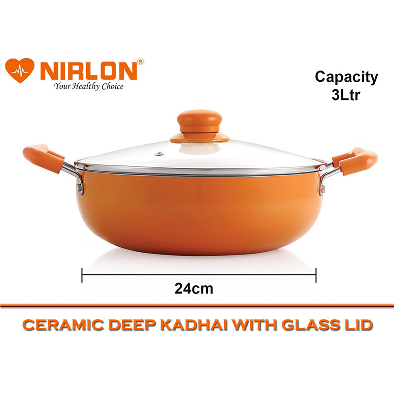 Nirlon Ceramic Coating Kadhai With Lid - 3100 mL/9 Inches media 6