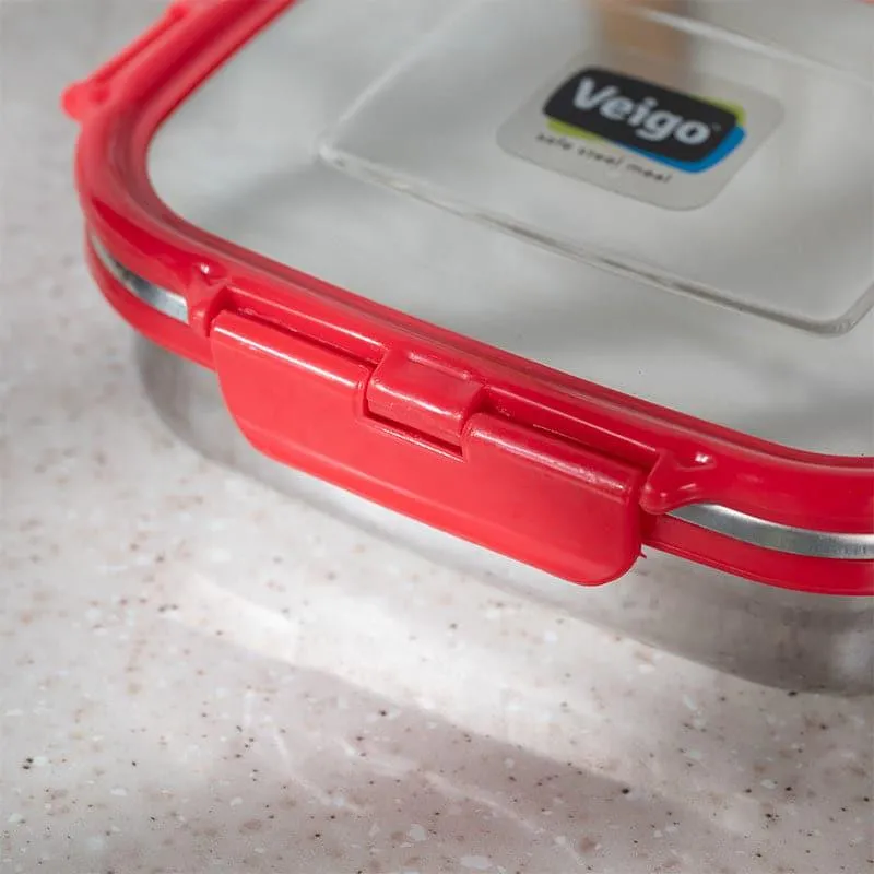 Maxo Munch Airtight Lunch Box (Red & Silver) - 575 mL media 4