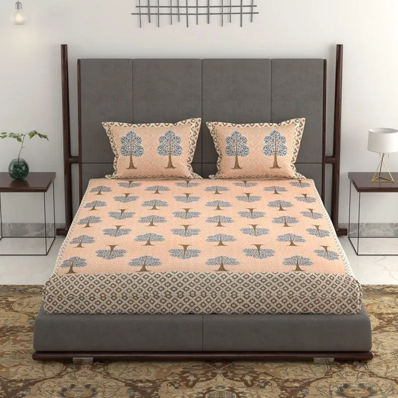 Geetika Printed Cotton Bedsheet (Orange) - 280 TC media 4