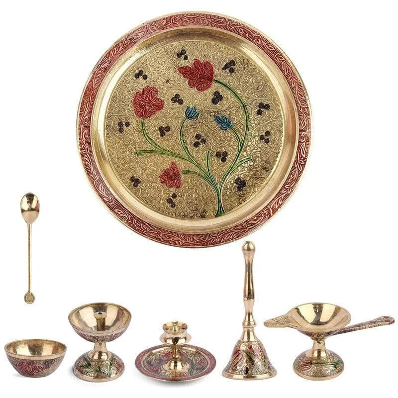 Decorative Brass Puja Thali With Velvet Box media 6