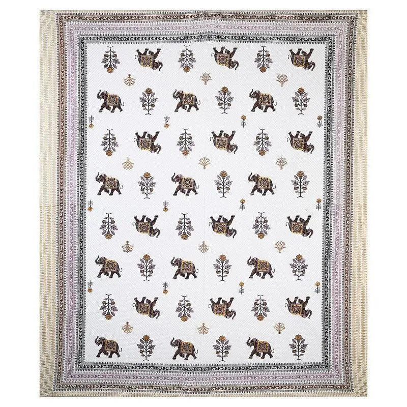 Gajesara Ethnic Cotton Bedsheet (Beige) - 160 TC media 3