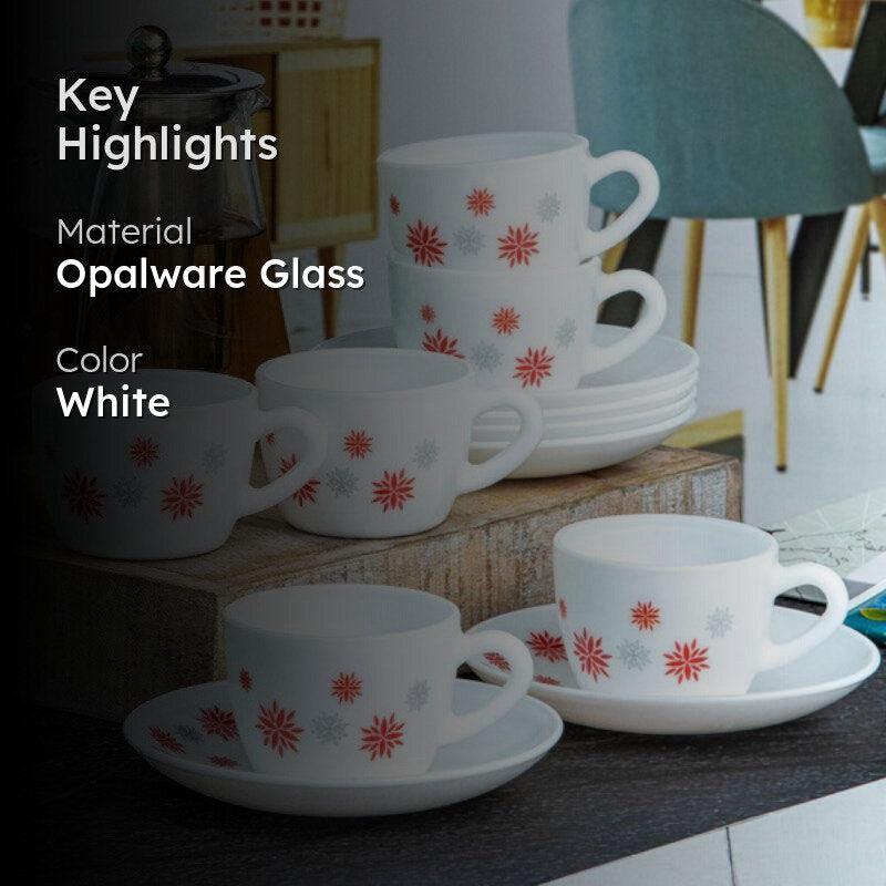 Cello Jemra Floral Cup & Saucer (130 ML) - Twelve Piece Set media 2