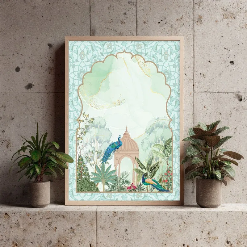 Jannat - e -Gul Framed Mughal Canvas Archival Canvas Wall Painting - Natural Brown Frame media 4