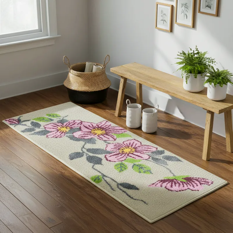 Florale Handtufted Anti-Skid Recycled PET Runner Rug media 1