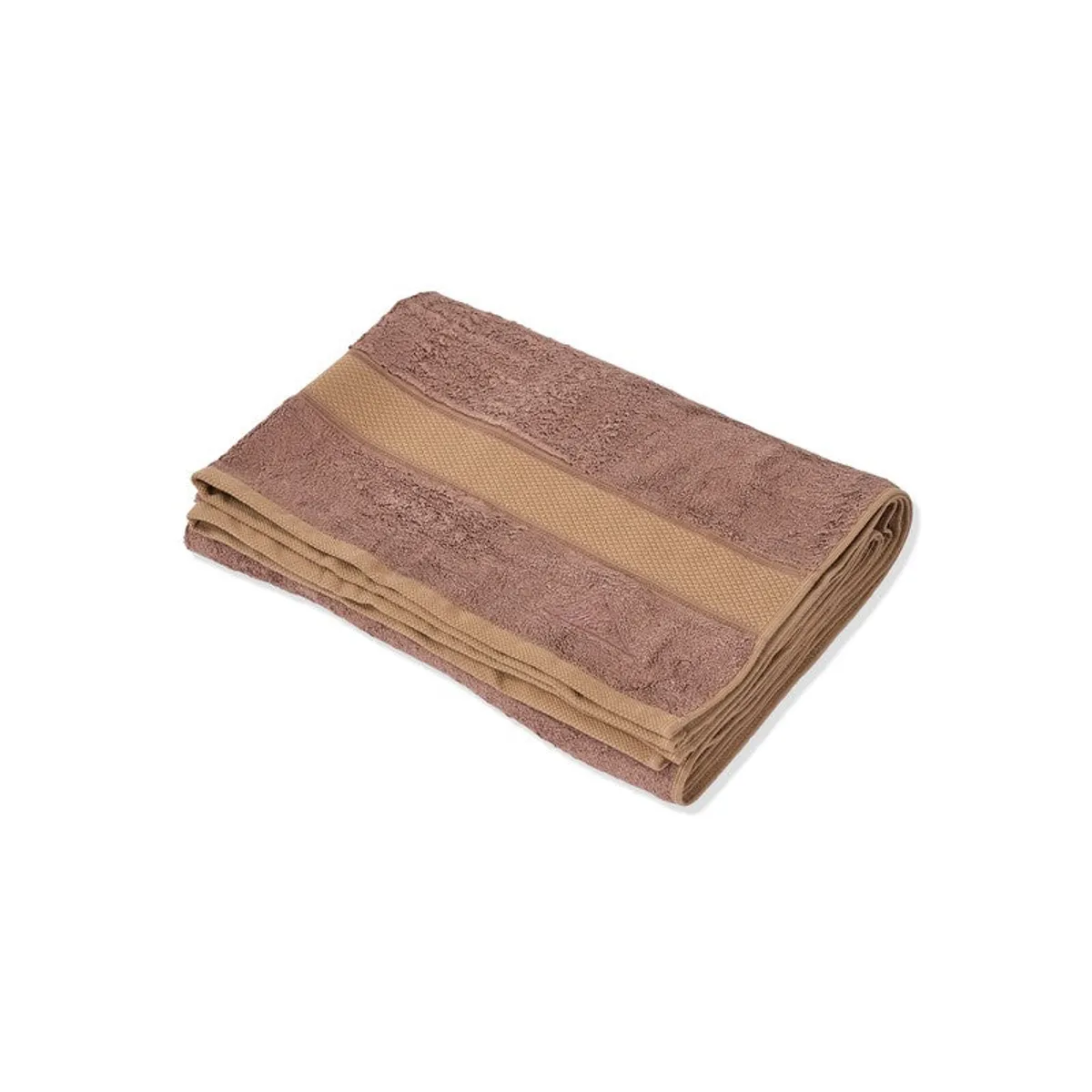 Folded camel-brown bath towel shown against a white background