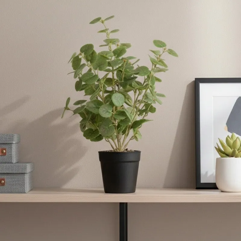Artificial Geranium Plant With Black Fiber Pot (Green) - 1.4 Feet media 5