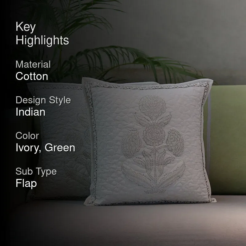 India Circus Silver Flora Tufted Cotton Cushion Cover - Set Of Two media 2