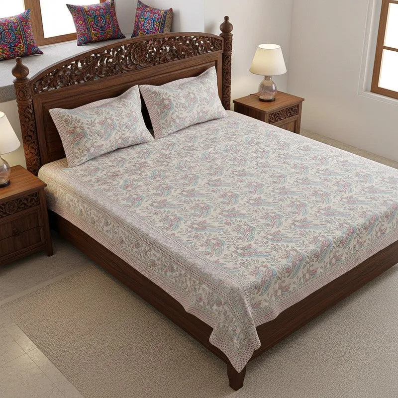 Irava Floral Cotton Bedsheet (Yellow) - 144 TC media 1