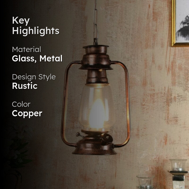 Vintage Lantern Metal Glass Ceiling Lamp - Copper media 2