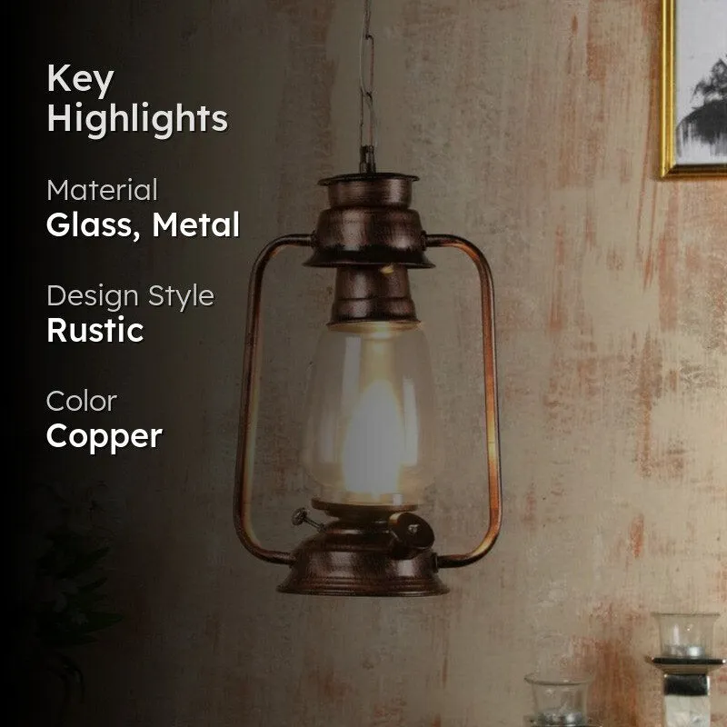 Vintage Lantern Metal Glass Ceiling Lamp - Copper media 2