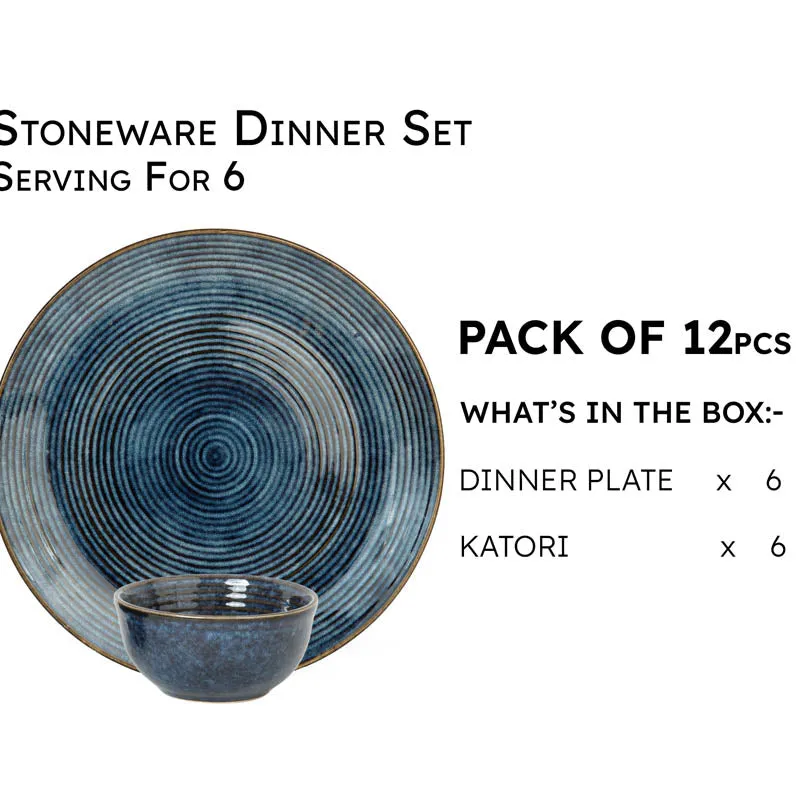 Meghneel Handmade Dinner Set (Blue/180 mL) - 12 Piece Set media 3