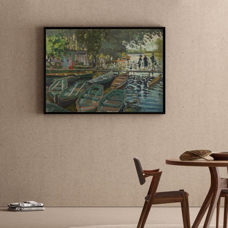 Bathers At La Grenouill Canvas Wall Art - Black Frame