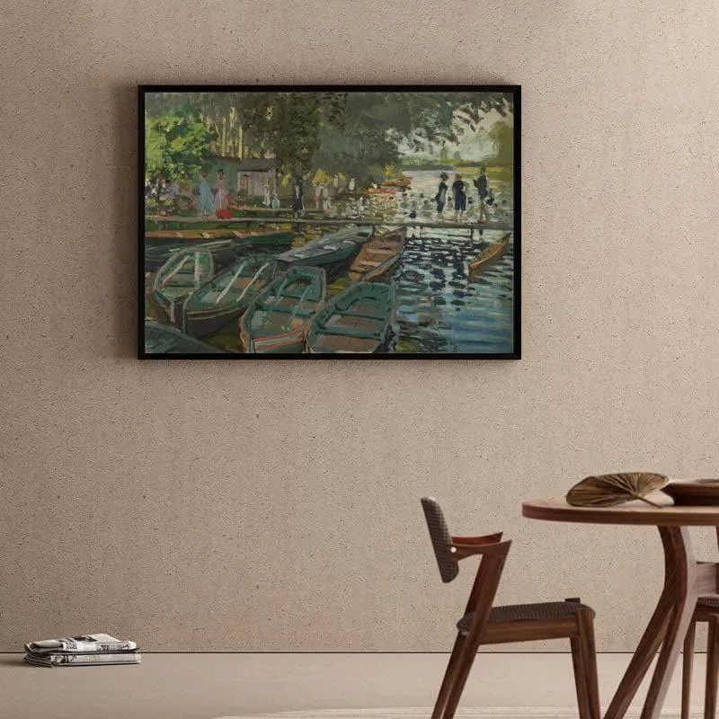 Bathers At La Grenouill Canvas Wall Art - Black Frame media 1
