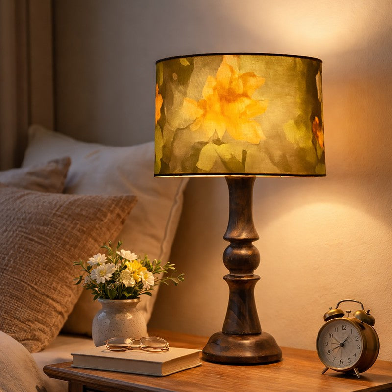 FloralBloom Wooden Table Lamp