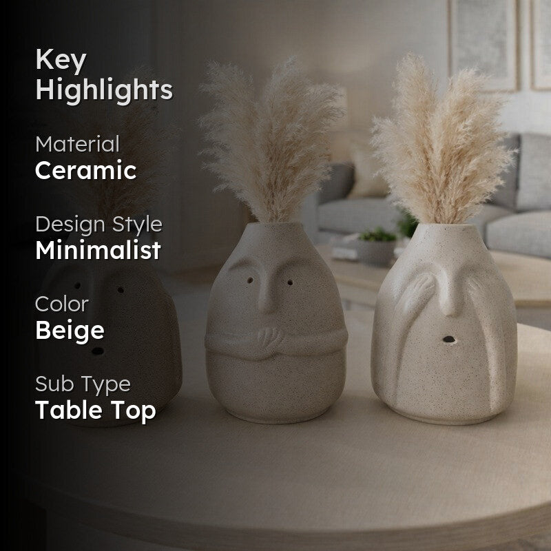 Whimsy Face Ceramic Vase - Set of Three media 2