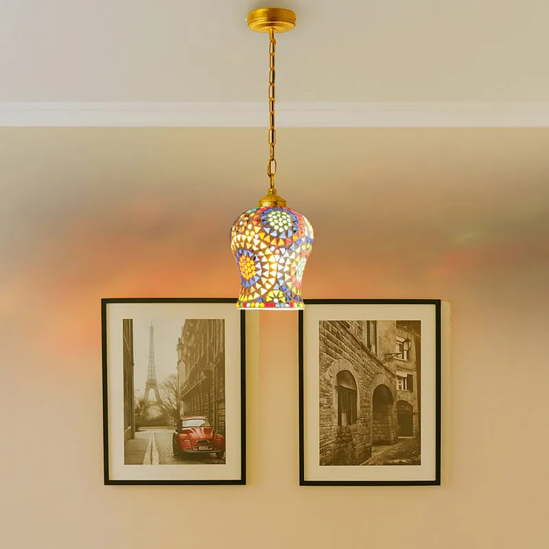 Mosaic Pattern Metal & Glass Ceiling Lamp media 2
