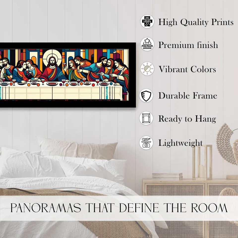 Sacred Last Supper Wall Painting With Frame media 3