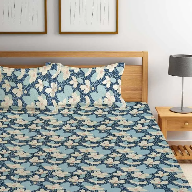 Moonlit Blossoms Fitted Microfiber Bedsheet - 300 GSM media 6