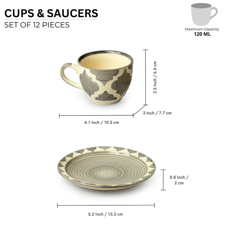 Mednia Grey Tea Cup & Saucer (120 ML) - Twelve Piece Set media 7