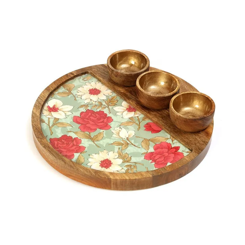 FloriNest Round Mango Wood Platter With Dip Bowl - Four Piece Set media 3