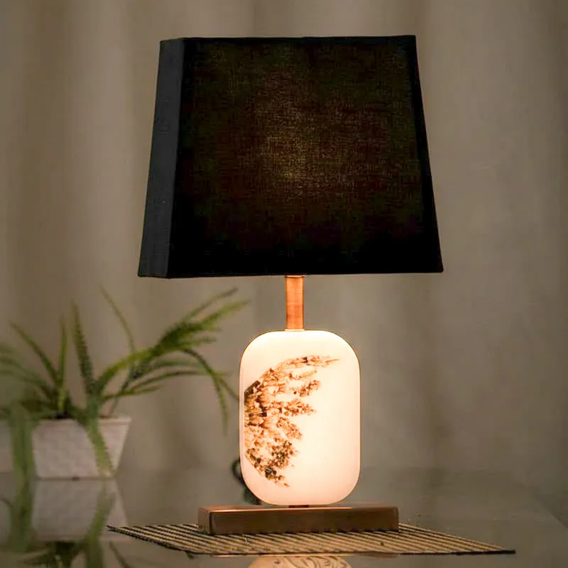 Winged Printed Marble & Copper Base Fabric Table Lamp - Black,White media 1