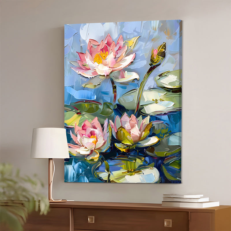 Paintstroked Lotus Canvas Wall Art media 2